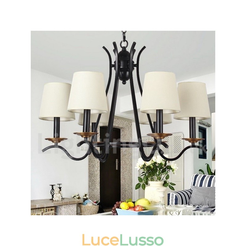 Lampadario a 6 luci in stile candela retrò contemporaneo nero