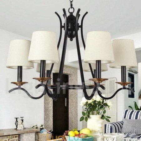 Lampadario a 6 luci in stile candela retrò contemporaneo nero