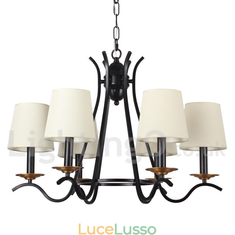 Lampadario a 6 luci in stile candela retrò contemporaneo nero