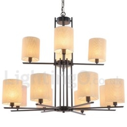 Lampadario grande in stile candela a 2 livelli, rustico retrò nero, 12 luci
