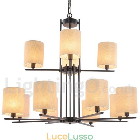 Lampadario grande in stile candela a 2 livelli, rustico retrò nero, 12 luci Lampadario grande in stile candela a 2 livelli, rustico retrò nero, 12 luci