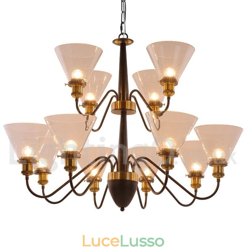 Lampadario grande in stile candela a 2 livelli, rustico retrò nero, 12 luci