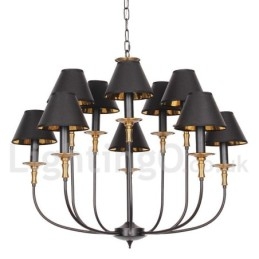 Lampadario grande a 2 livelli in stile candela nero retrò