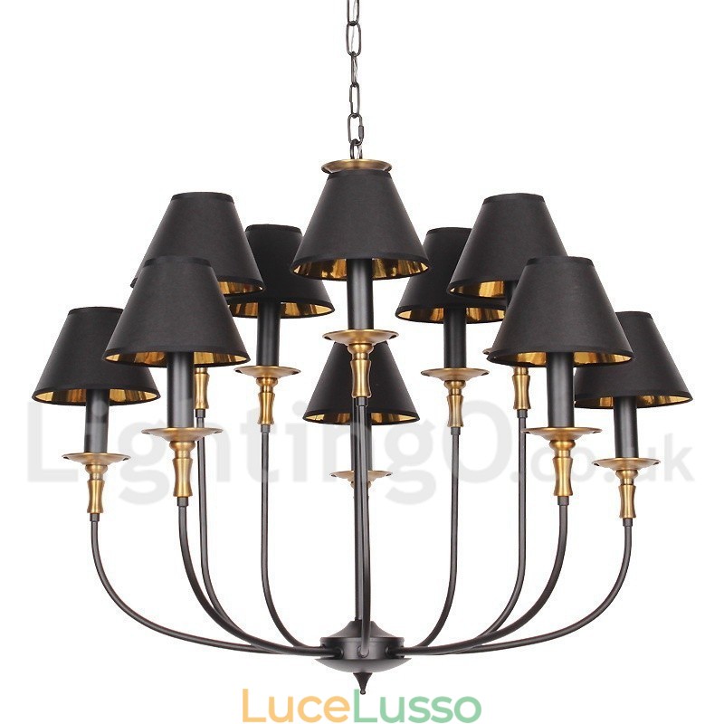 Lampadario grande a 2 livelli in stile candela nero retrò