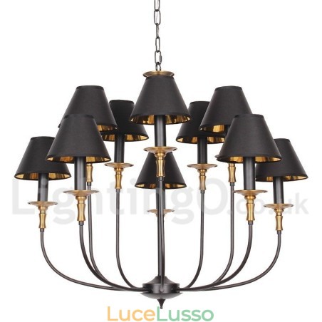 Lampadario grande a 2 livelli in stile candela nero retrò
