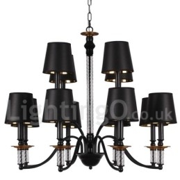 Lampadario grande in stile candela a 2 livelli, rustico retrò nero, 12 luci