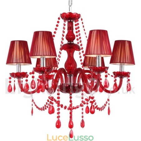 Lampadario a 6 luci in stile candela di cristallo rosso K9 Lampadario a 6 luci in stile candela di cristallo rosso K9