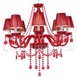 Lampadario in stile candela di cristallo K9 rosso chiaro a 8 luci