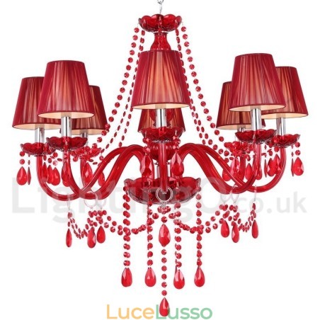 Lampadario in stile candela di cristallo K9 rosso chiaro a 8 luci Lampadario in stile candela di cristallo K9 rosso chiaro a 8 luci