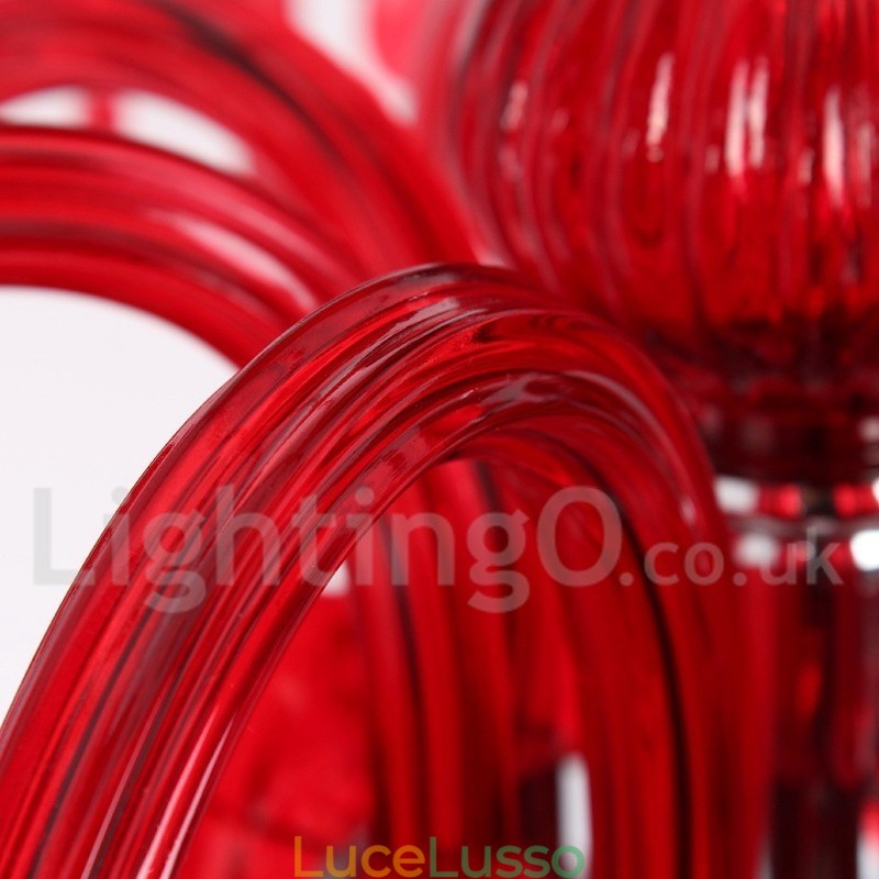 Lampadario in stile candela di cristallo K9 rosso chiaro a 8 luci