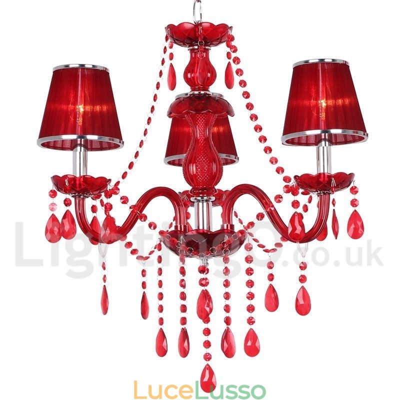Lampadario a 3 luci in stile candela di cristallo rosso K9