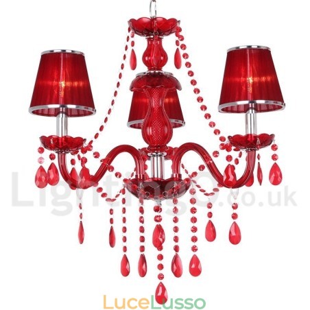 Lampadario a 3 luci in stile candela di cristallo rosso K9