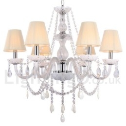 Lampadario a 6 luci in stile candela di cristallo bianco K9