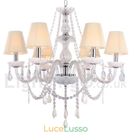 Lampadario a 6 luci in stile candela di cristallo bianco K9 Lampadario a 6 luci in stile candela di cristallo bianco K9
