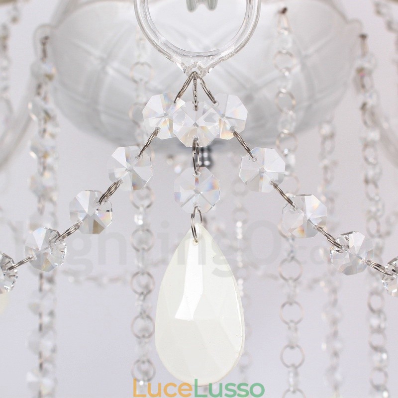 Lampadario a 6 luci in stile candela di cristallo bianco K9