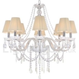 Lampadario a 8 luci in stile candela di cristallo bianco K9
