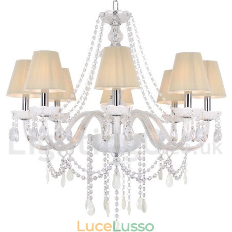 Lampadario a 8 luci in stile candela di cristallo bianco K9 Lampadario a 8 luci in stile candela di cristallo bianco K9
