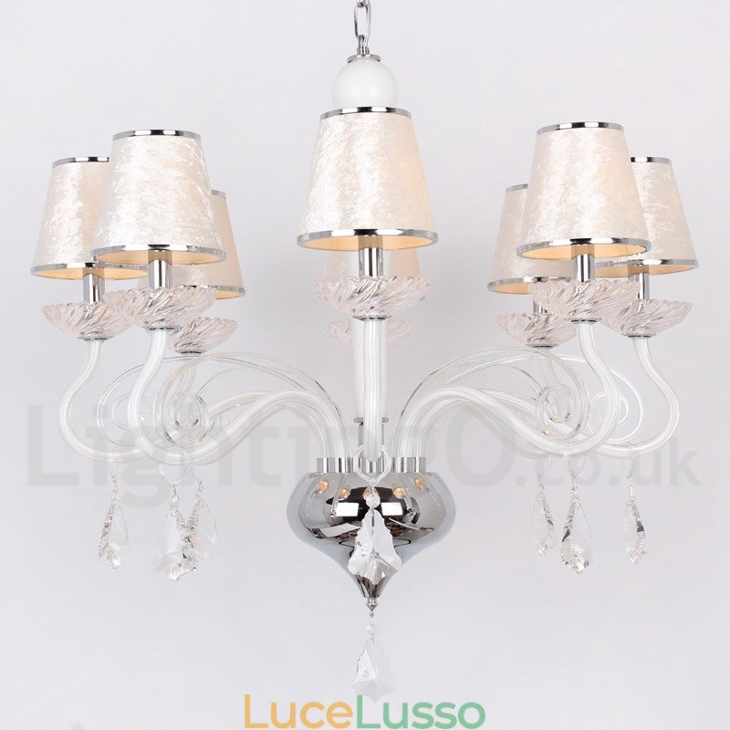 Lampadario a 8 luci in stile candela in cristallo K9 bianco contemporaneo