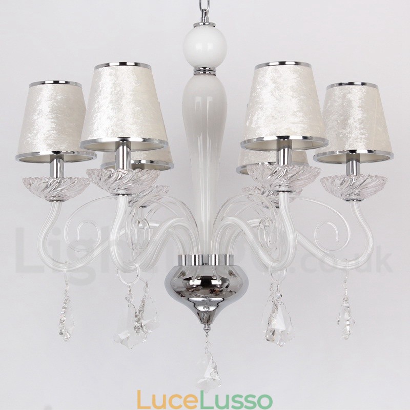 Lampadario a 6 luci in stile candela in cristallo K9 bianco contemporaneo