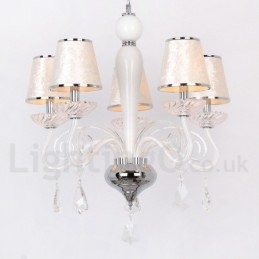 Lampadario a 5 luci in stile candela in cristallo K9 bianco contemporaneo