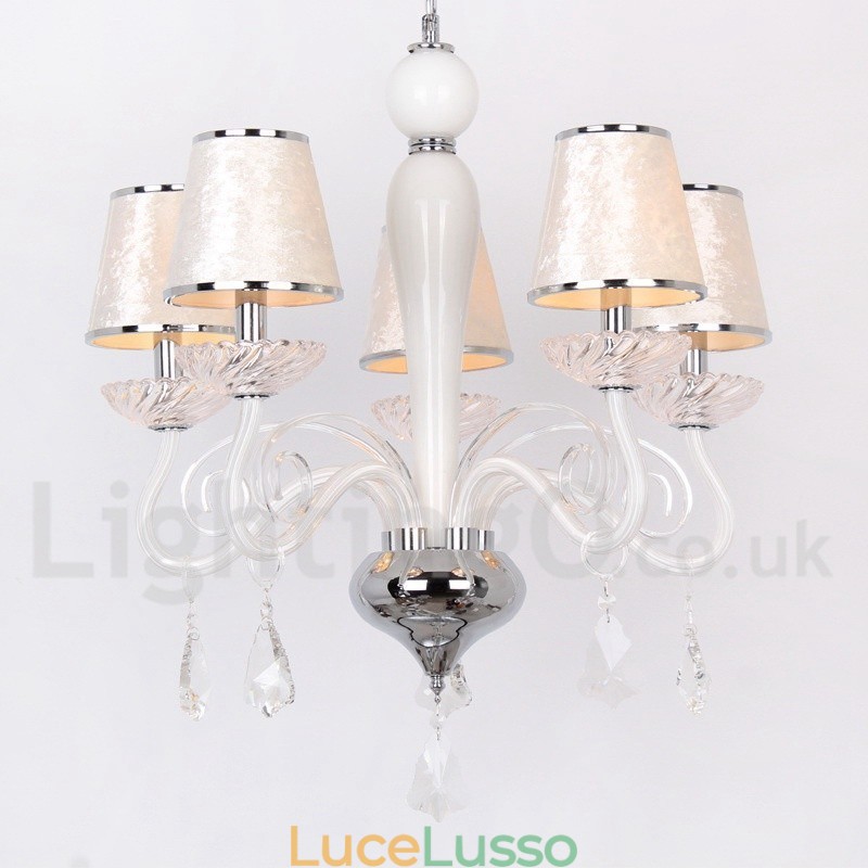 Lampadario a 5 luci in stile candela in cristallo K9 bianco contemporaneo