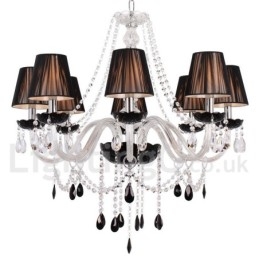 Lampadario a candela in cristallo K9 spazzolato nero contemporaneo a 8 luci