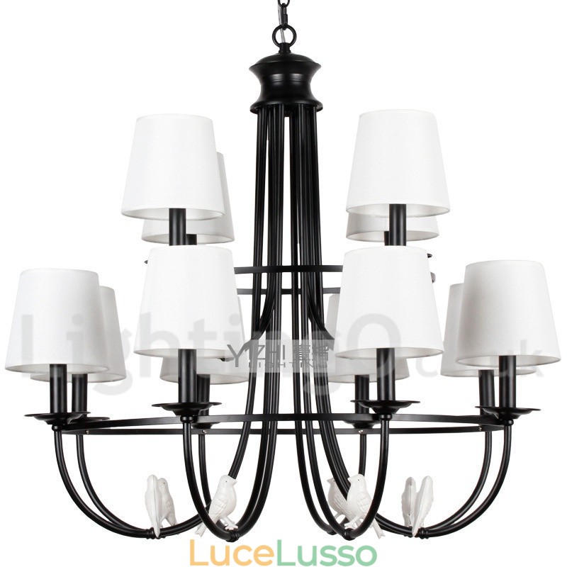 Lampadario a candela in stile rustico contemporaneo in stile mediterraneo retrò nero da 12 luci