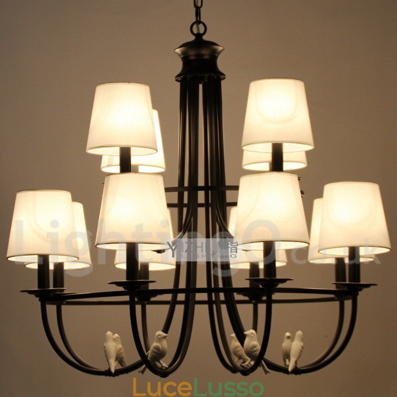 Lampadario a candela in stile rustico contemporaneo in stile mediterraneo retrò nero da 12 luci