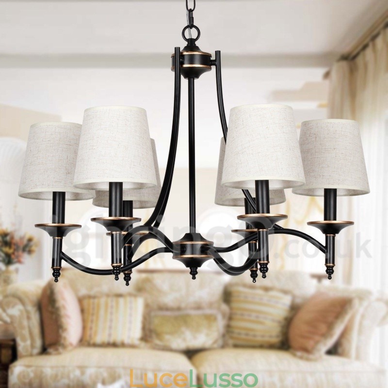 Lampadario in stile candela contemporaneo nero retrò rustico a 6 luci
