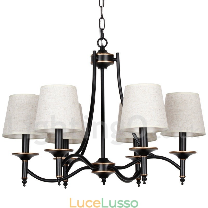 Lampadario in stile candela contemporaneo nero retrò rustico a 6 luci