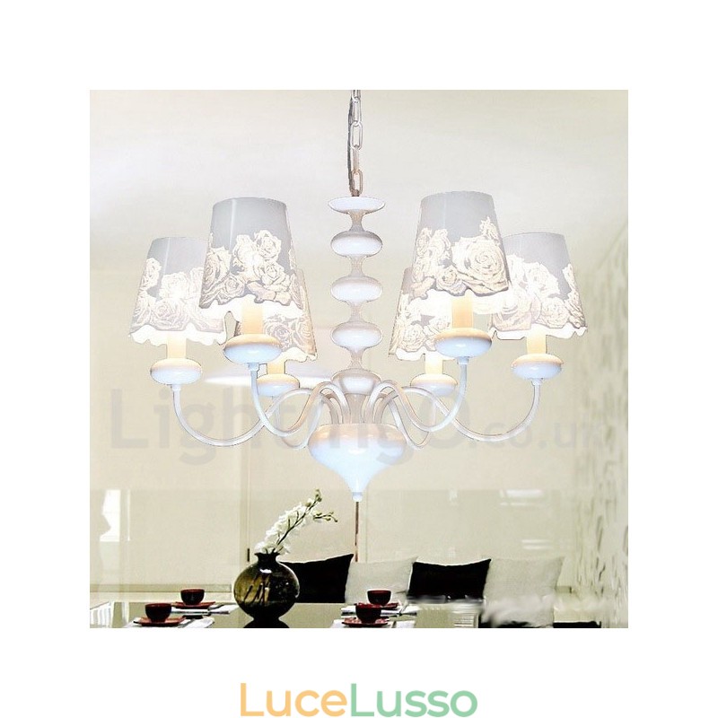 Lampadario a 6 luci moderno contemporaneo bianco cavo in stile candela