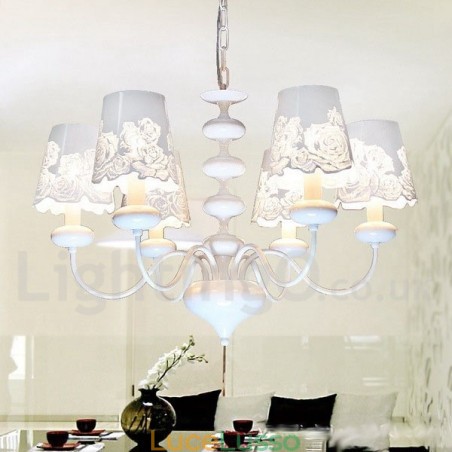 Lampadario a 6 luci moderno contemporaneo bianco cavo in stile candela Lampadario a 6 luci moderno contemporaneo bianco cavo in stile candela