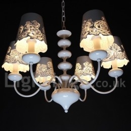 Lampadario a 6 luci moderno contemporaneo bianco cavo in stile candela