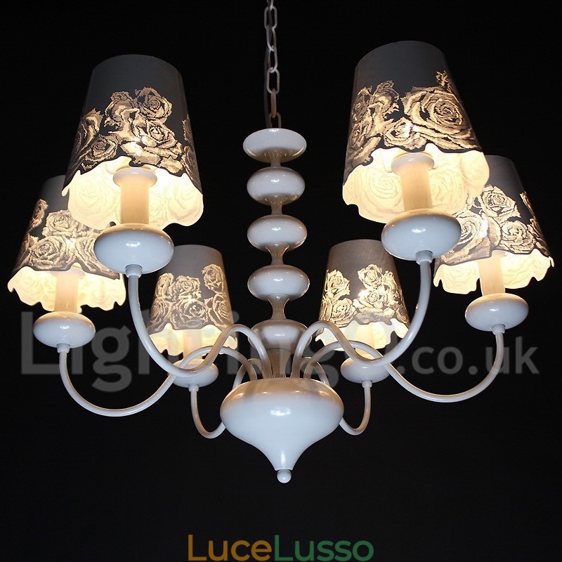 Lampadario a 6 luci moderno contemporaneo bianco cavo in stile candela