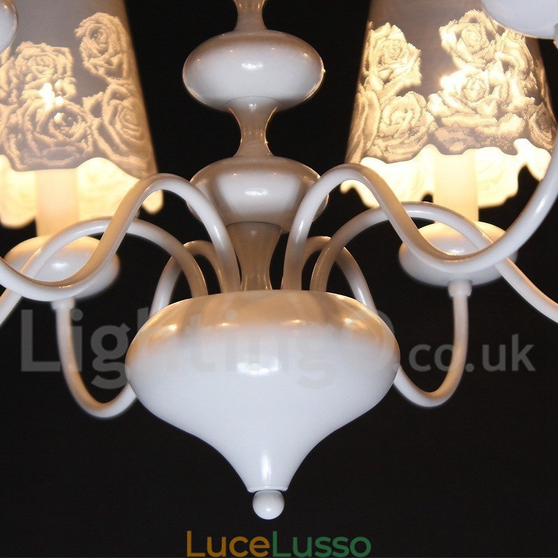 Lampadario a 6 luci moderno contemporaneo bianco cavo in stile candela