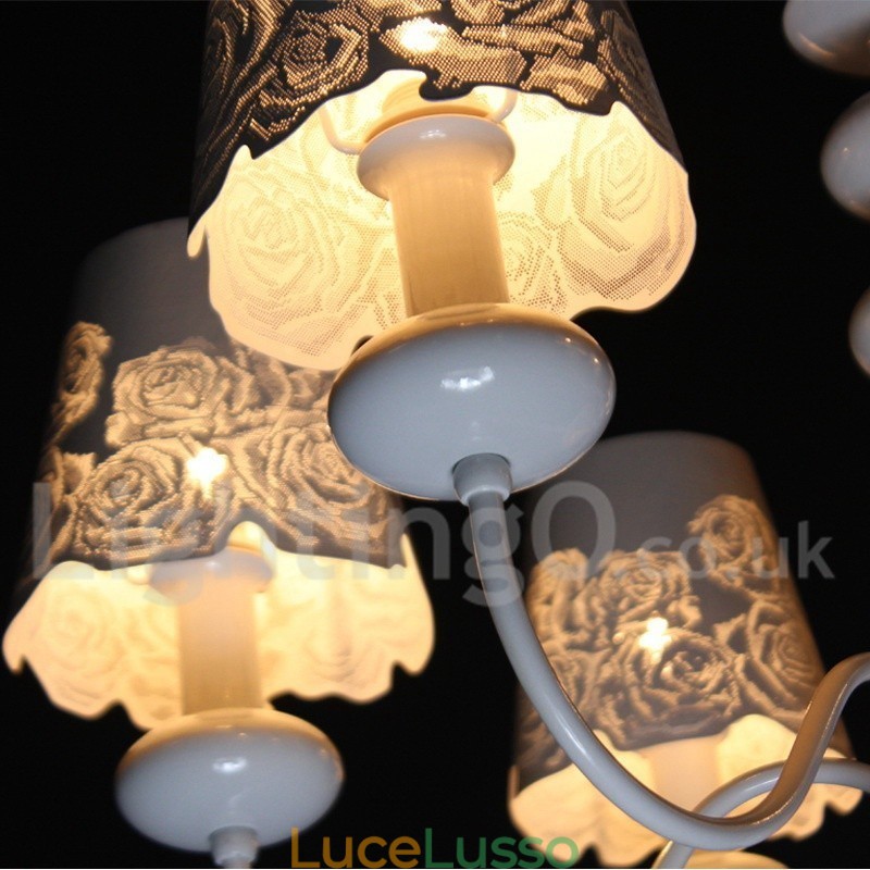 Lampadario a 6 luci moderno contemporaneo bianco cavo in stile candela
