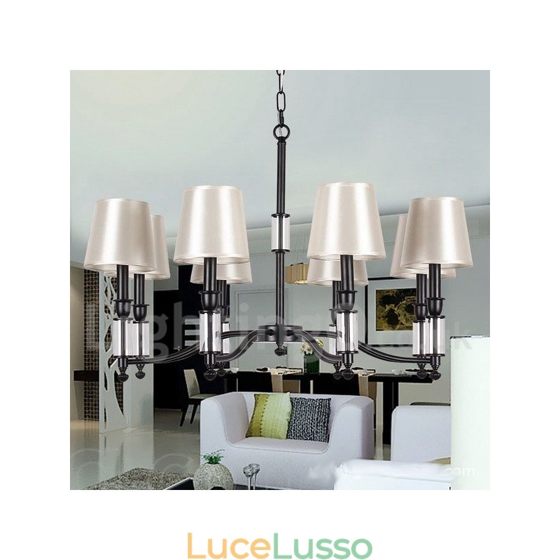 Lampadario a 8 luci in stile candela retrò contemporaneo nero