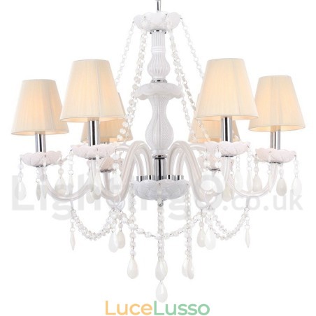 Lampadario a 6 luci in stile candela di cristallo bianco K9