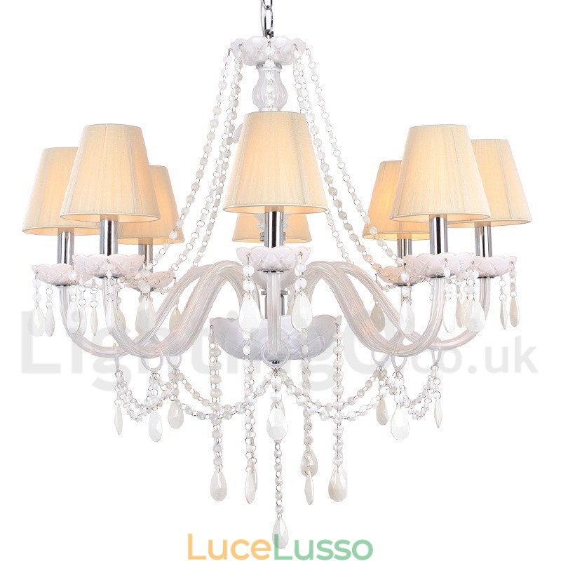 Lampadario a forma di candela in cristallo bianco K9 a 8 luci