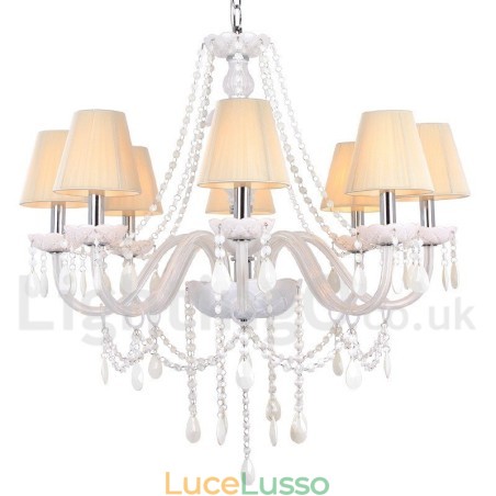 Lampadario a forma di candela in cristallo bianco K9 a 8 luci