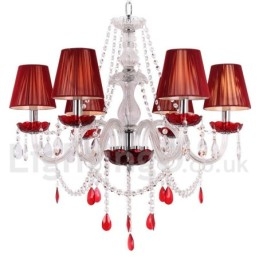 Lampadario a 6 luci in stile candela di cristallo rosso K9