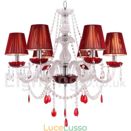 Lampadario a 6 luci in stile candela di cristallo rosso K9