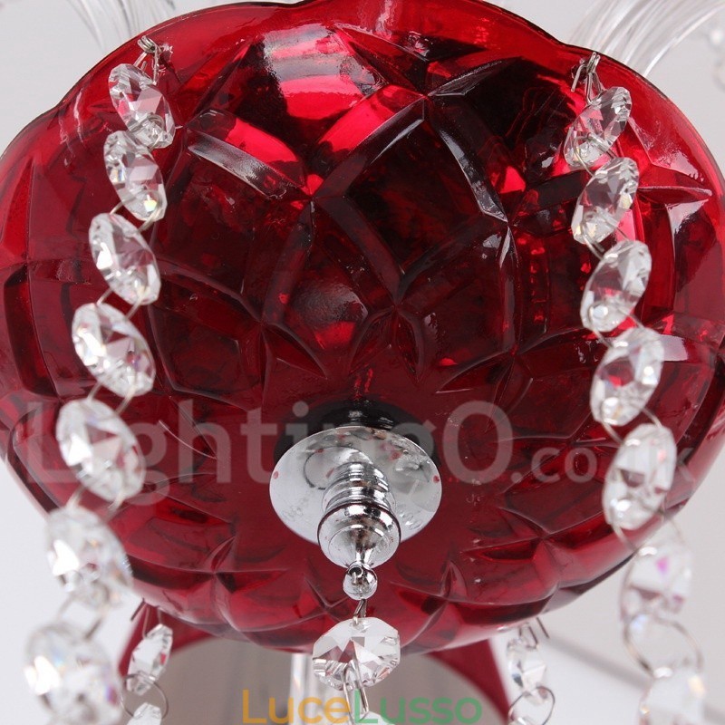 Lampadario a 6 luci in stile candela di cristallo rosso K9