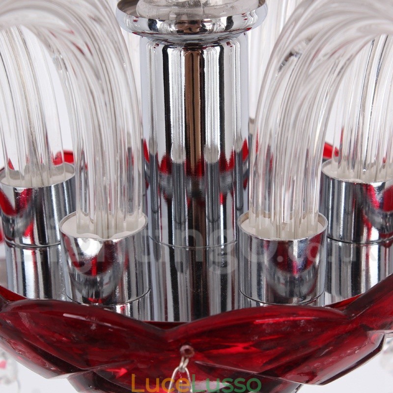 Lampadario a 6 luci in stile candela di cristallo rosso K9