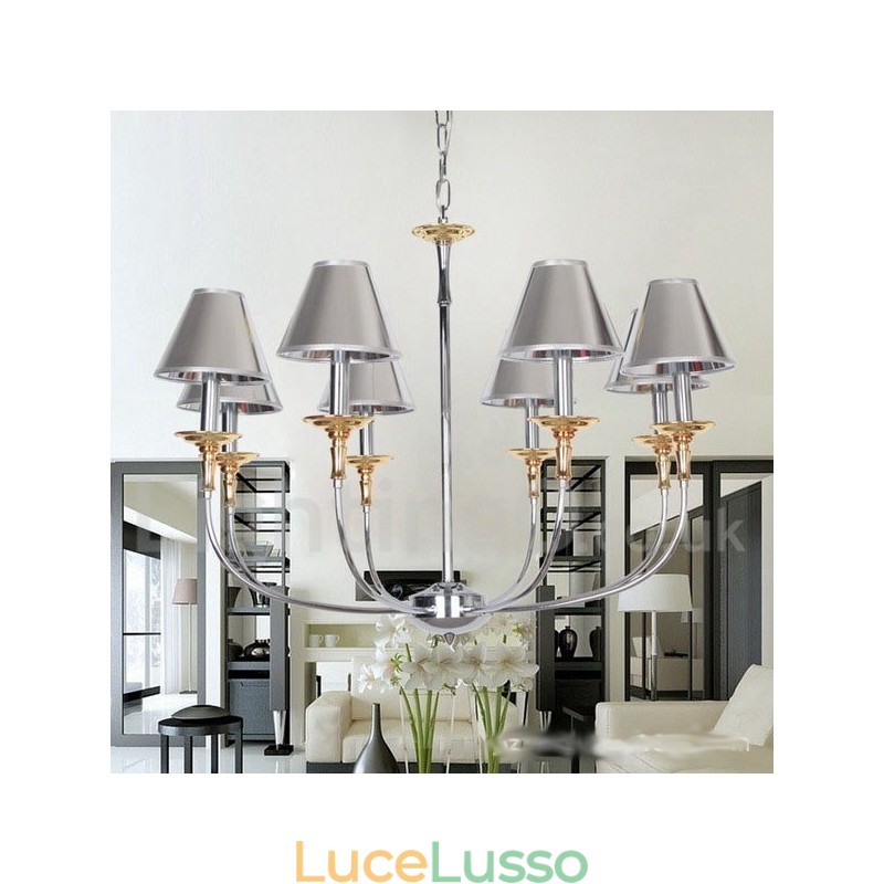 Lampadario a candela in stile moderno contemporaneo cromato a 8 luci