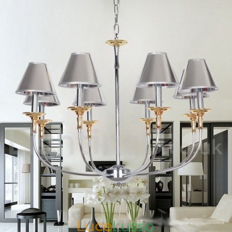 Lampadario a candela in stile moderno contemporaneo cromato a 8 luci Lampadario a candela in stile moderno contemporaneo cromato a 8 luci