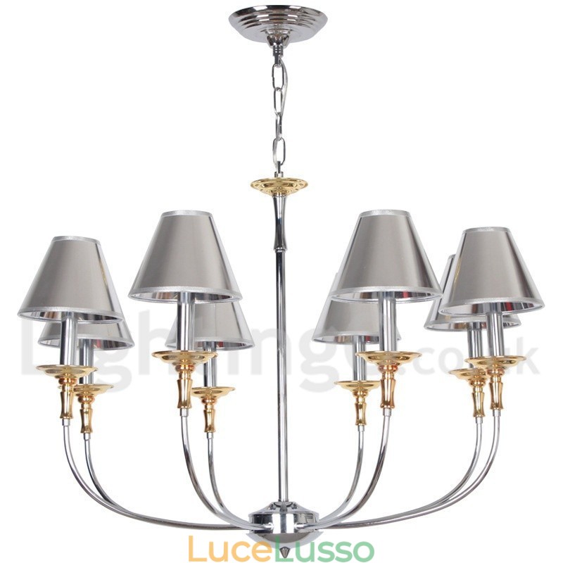 Lampadario a candela in stile moderno contemporaneo cromato a 8 luci