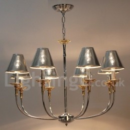 Lampadario a candela in stile moderno contemporaneo cromato a 8 luci