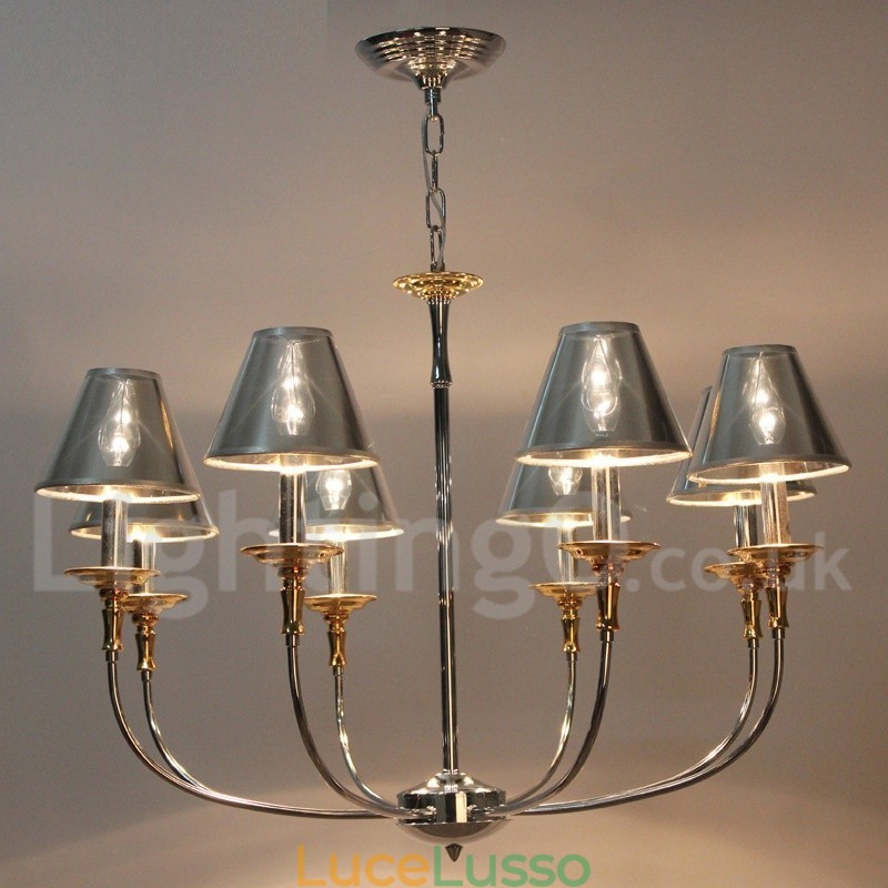Lampadario a candela in stile moderno contemporaneo cromato a 8 luci