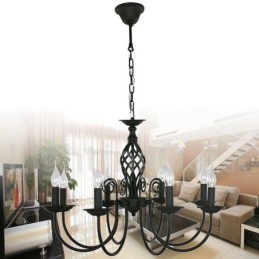 Lampadario in stile candela nero retrò contemporaneo a 8 luci